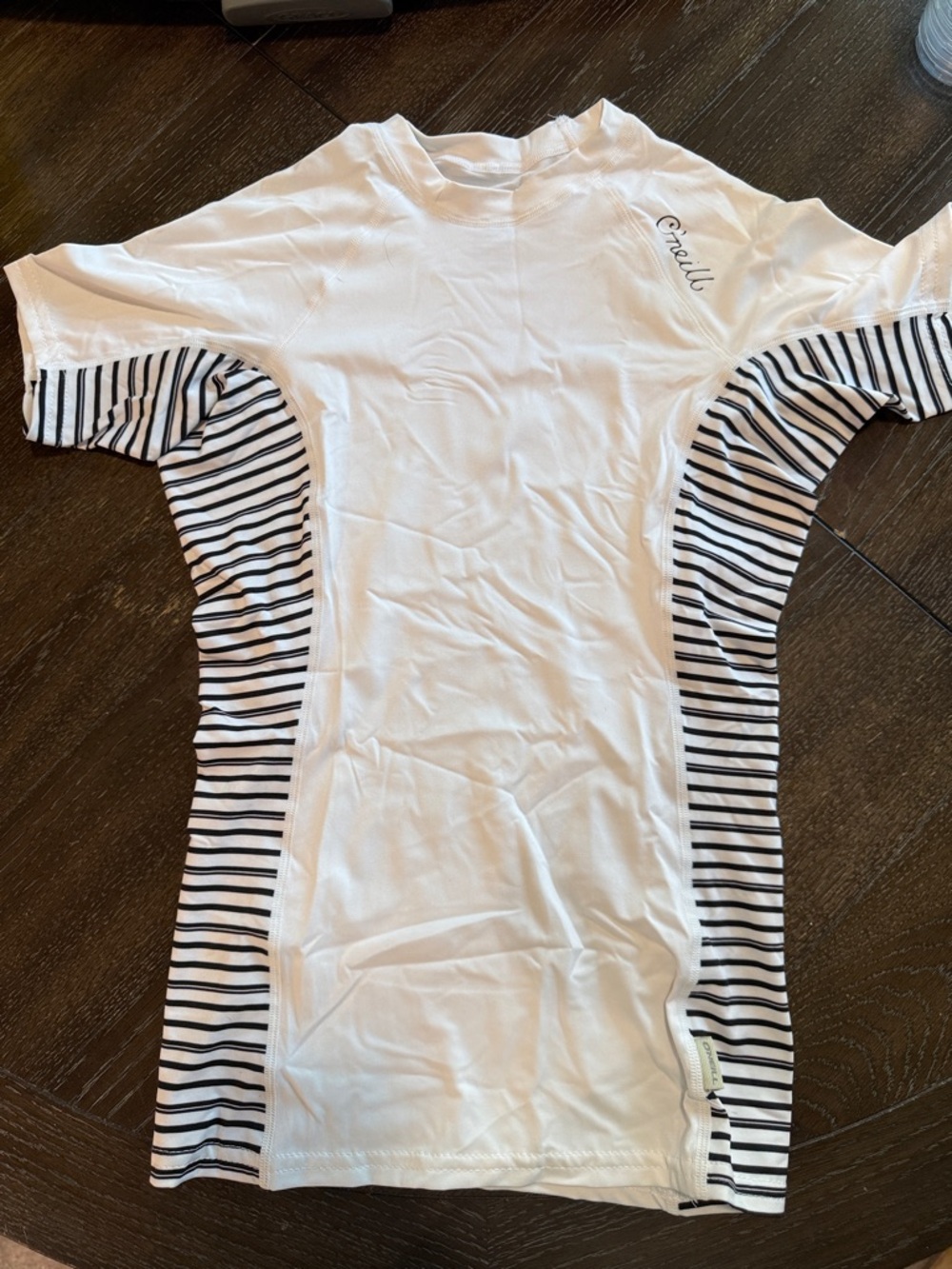 O'Neill White Swim Coverup with Black Stripe Panels